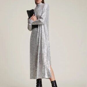 All Saints Juela Silver sequin dress